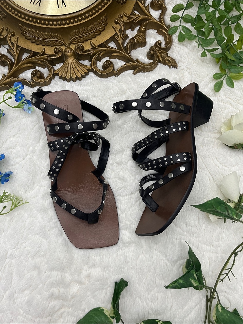 Zara Studded Black Strappy Women’s Sandals size 39 8/8.5